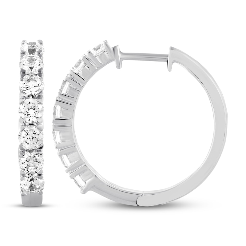 Main Image 3 of Previously Owned THE LEO Diamond Hoop Earrings 1-1/2 ct tw Round-cut 14K White Gold