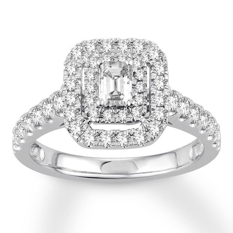 Main Image 1 of Previously Owned Emerald-Cut Diamond Engagement Ring 1 ct tw 14K White Gold