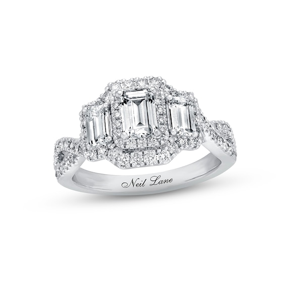 Previously Owned Neil Lane Engagement Ring 1-1/2 ct tw Emerald & Round-cut Diamonds 14K White Gold