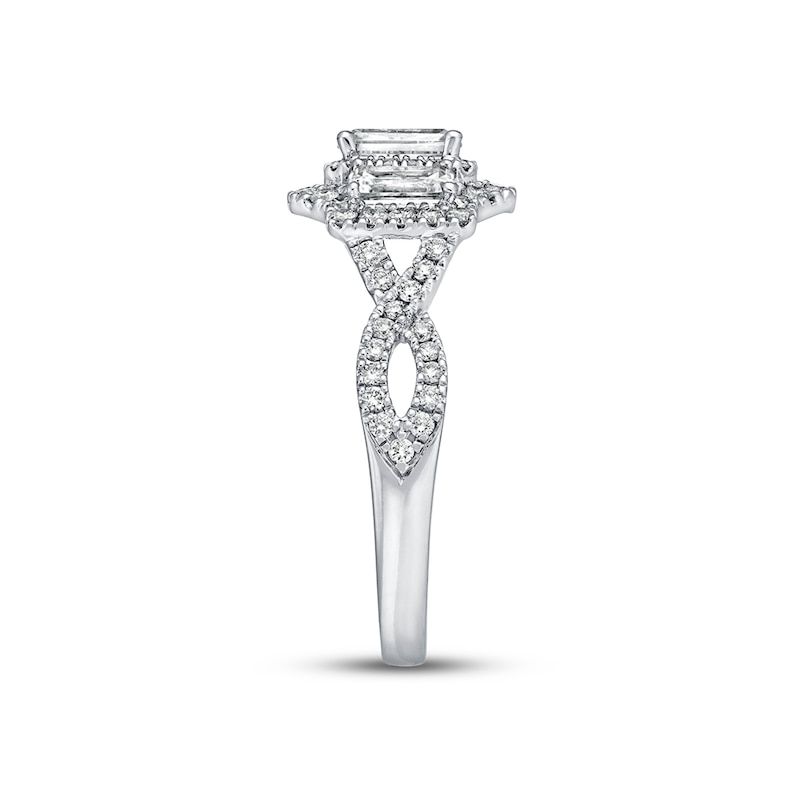 Main Image 2 of Previously Owned  Neil Lane Engagement Ring 1-1/2 ct tw Emerald & Round-cut Diamonds 14K White Gold