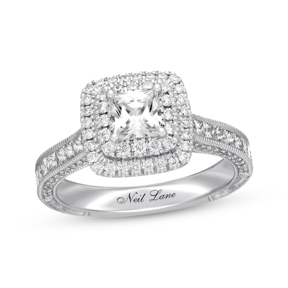 Previously Owned Neil Lane Engagement Ring 1-1/2 ct tw Princess & Round-cut Diamonds 14K White Gold Size 4.25