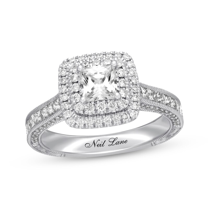 Main Image 1 of Previously Owned Neil Lane Engagement Ring 1-1/2 ct tw Princess & Round-cut Diamonds 14K White Gold - Size 4.25