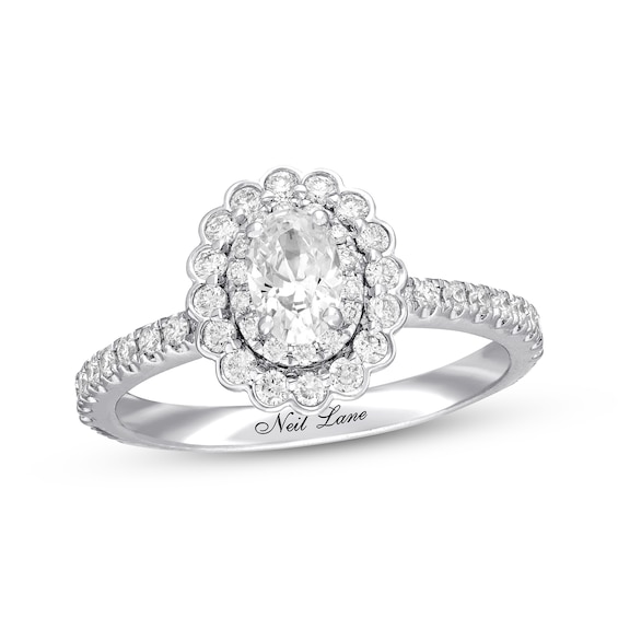 Previously Owned Neil Lane Diamond Engagement Ring 7/8 ct tw Oval & Round 14K White Gold Size 5