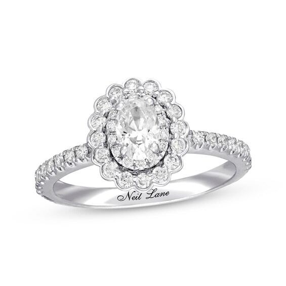 Previously Owned Neil Lane Diamond Engagement Ring 7/8 ct tw Oval & Round-cut 14K White Gold Size 8.5