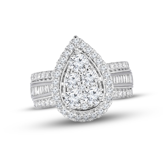 Previously Owned Pear-Shaped Diamond Engagement Ring 2 ct tw Round & Baguette-cut 10K Whte Gold Size 3.5