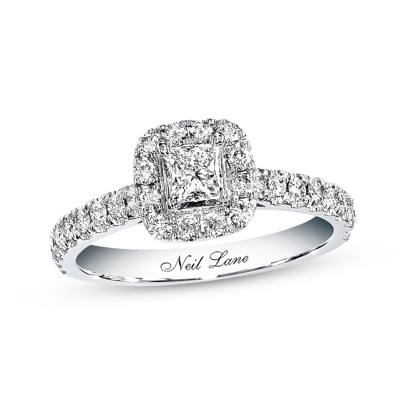 Main Image 1 of Previously Owned Neil Lane Engagement Ring 7/8 ct tw Princess & Round-cut Diamonds 14K White Gold - Size 4.75