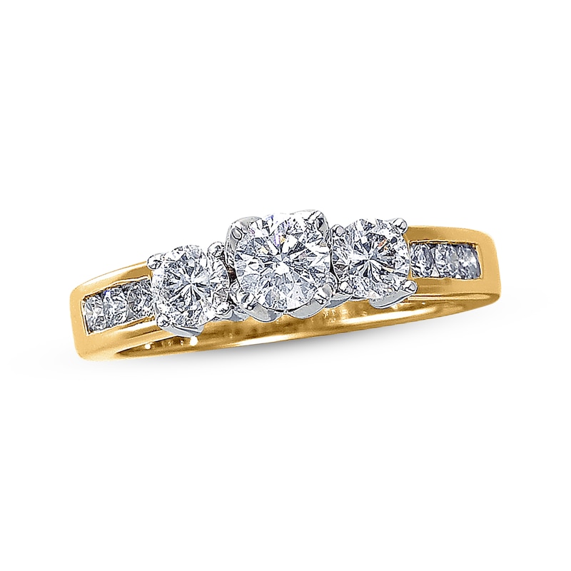 Main Image 1 of Previously Owned Three-Stone Diamond Ring 1 ct tw Round-cut 14K Yellow Gold Size 4