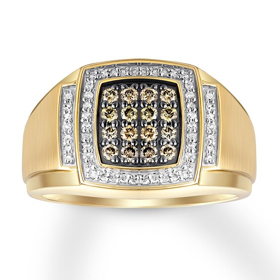 Previously Owned Men's Brown & White Diamond Ring 1/2 ct tw 10K Yellow Gold Size 5.25