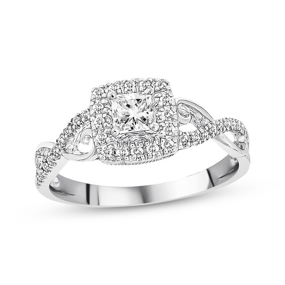 Previously Owned Diamond Engagement Ring 3/8 ct tw Princess & Round-cut 10K White Gold 10