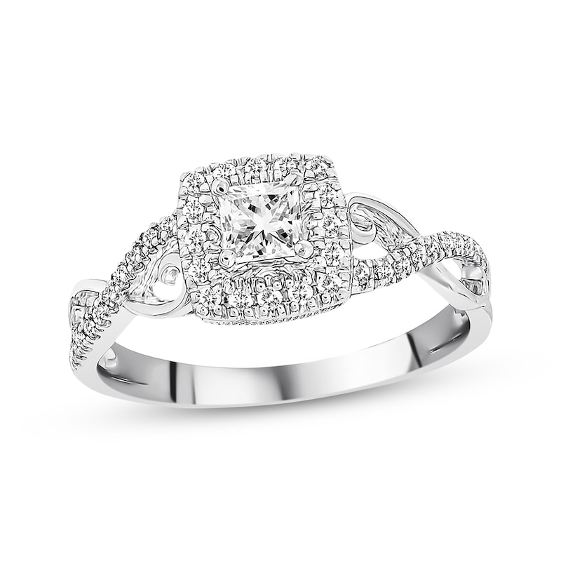 Main Image 1 of Previously Owned Diamond Engagement Ring 3/8 ct tw Princess & Round-cut 10K White Gold - Size 10