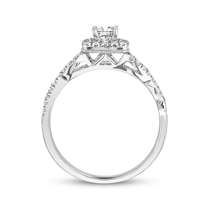 Main Image 3 of Previously Owned Diamond Engagement Ring 3/8 ct tw Princess & Round-cut 10K White Gold - Size 10