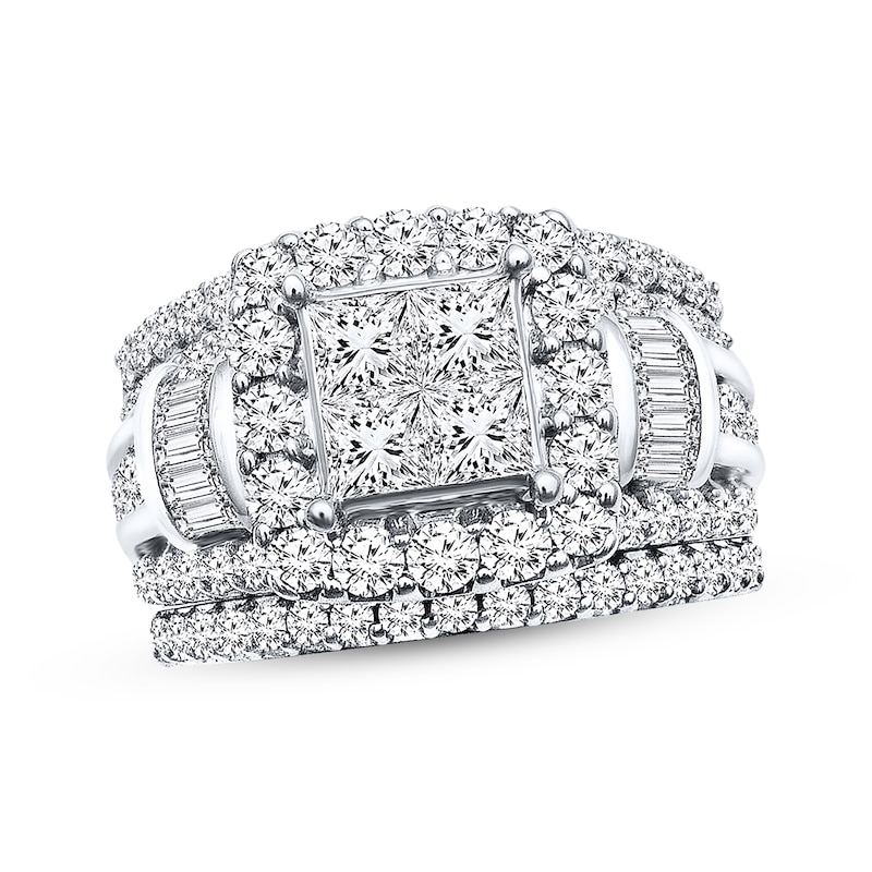 Main Image 1 of Previously Owned Diamond Bridal Set 3 carats tw Princess, Baguette & Round 14K White Gold - Size 10.25
