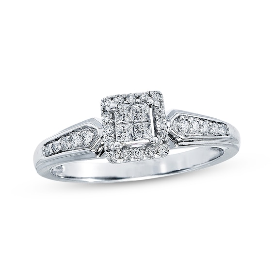 Previously Owned Diamond Promise Ring 1/4 ct tw Princess-cut 10K White Gold Size 3.25