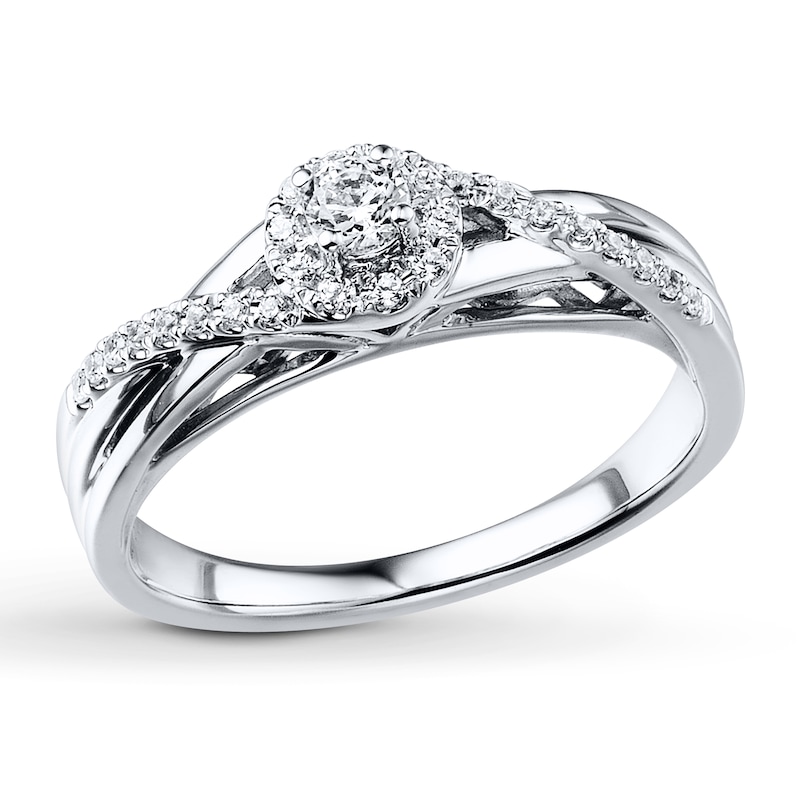 Main Image 1 of Previously Owned Diamond Engagement Ring 1/4 ct tw Round-cut 10K White Gold Size 4.25