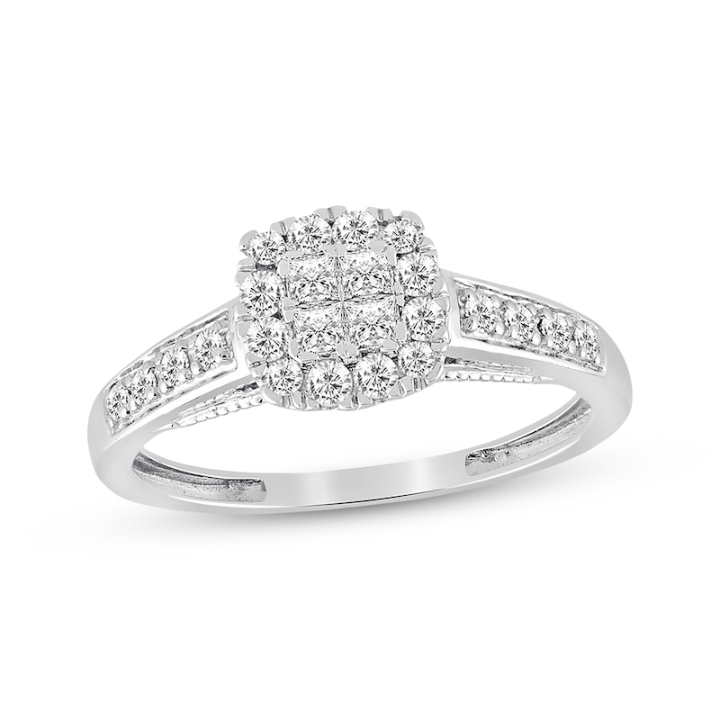Main Image 1 of Previously Owned Diamond Ring 1/2 ct tw Princess/Round 10K White Gold - Size 4