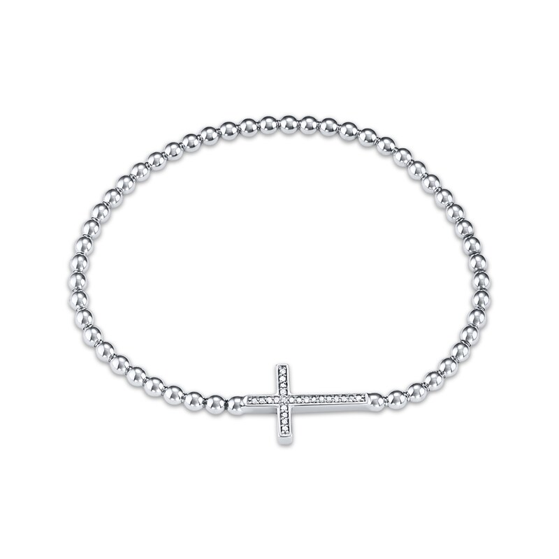 Main Image 1 of Previously Owned Cross Stretch Bracelet 1/10 ct tw Diamonds Sterling Silver