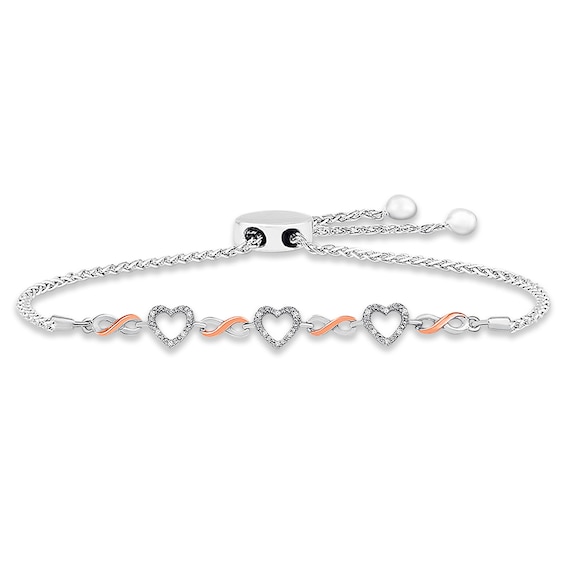 Previously Owned Reversible Black and White Diamond Bolo Bracelet Sterling Silver/10K Rose Gold 9.5"