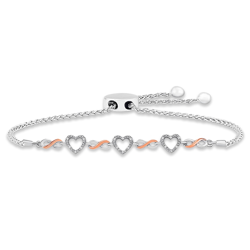 Main Image 1 of Previously Owned Reversible Black and White Diamond Bolo Bracelet Sterling Silver/10K Rose Gold 9.5"