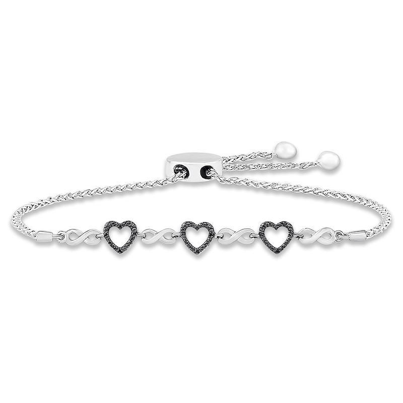 Main Image 2 of Previously Owned Reversible Black and White Diamond Bolo Bracelet Sterling Silver/10K Rose Gold 9.5"