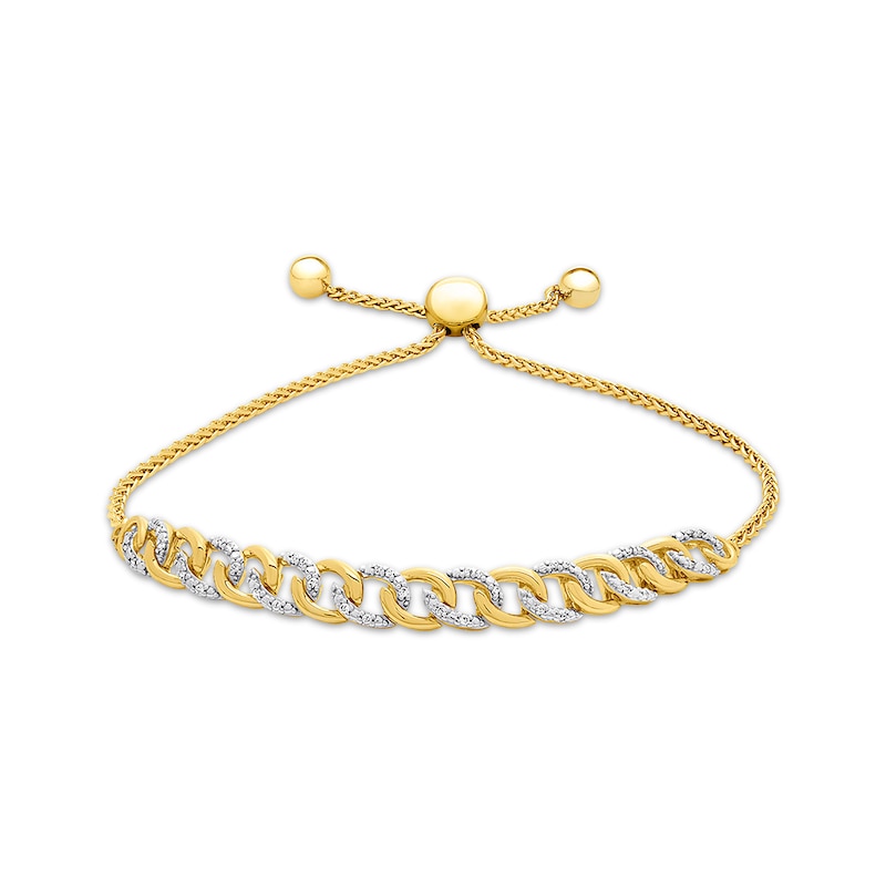Main Image 1 of Previously Owned Diamond Link Bolo Bracelet 1/10 ct tw Round-cut 10K Yellow Gold 9.5&quot;