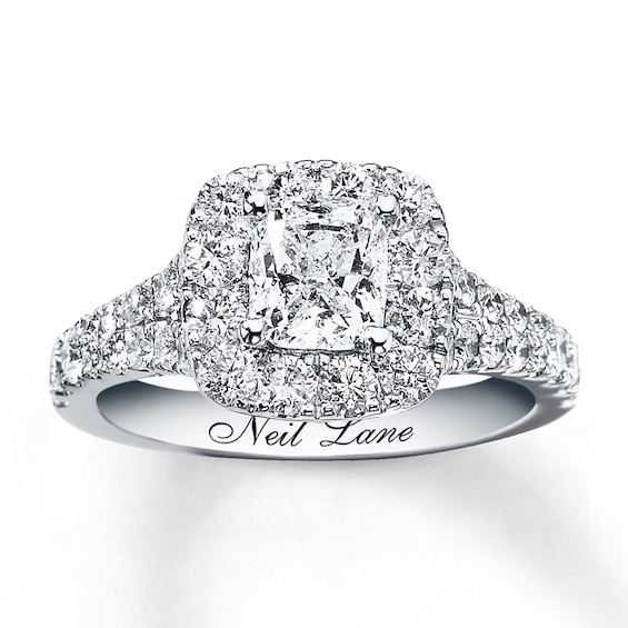 Previously Owned Neil Lane Engagement Ring 2-1/6 ct tw Cushion & Round-cut Diamonds 14K White Gold Size