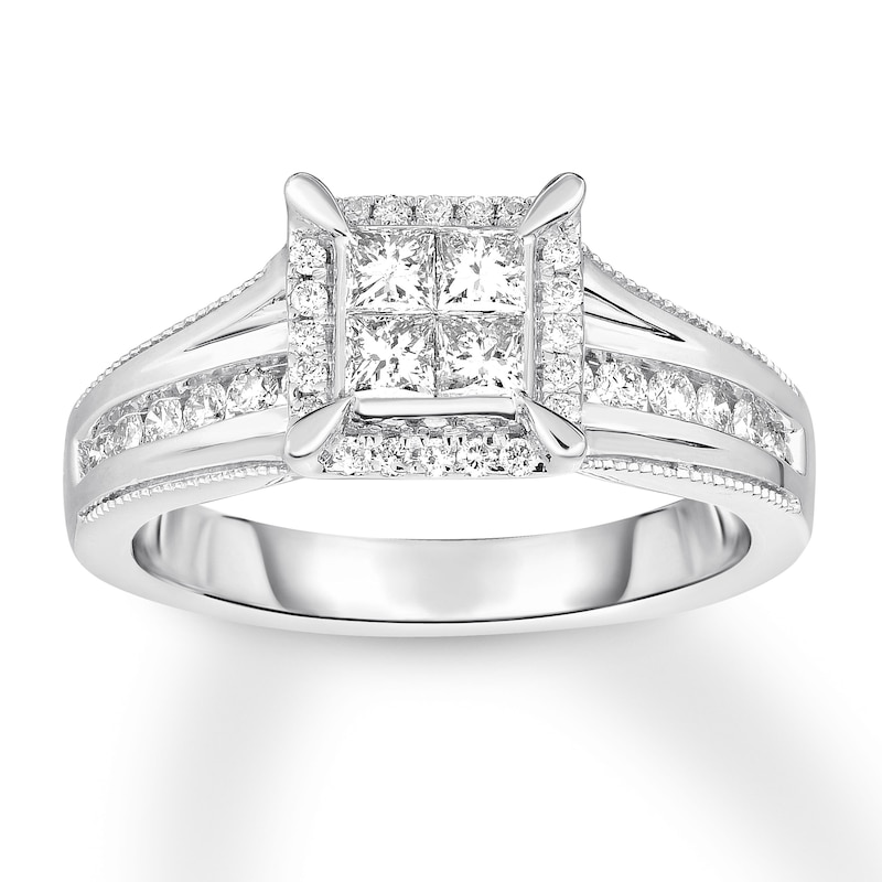 Main Image 1 of Previously Owned Diamond Engagement Ring 3/4 ct tw Princess/Round 14K White Gold