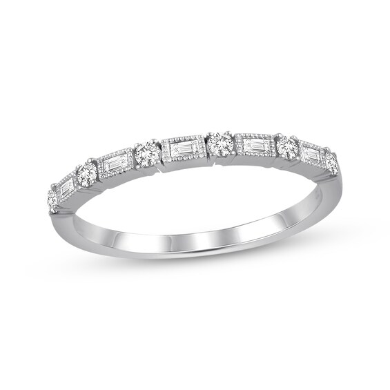 Previously Owned Diamond Anniversary Band 1/5 cttw Round and Baguette-Cut 14K White Gold