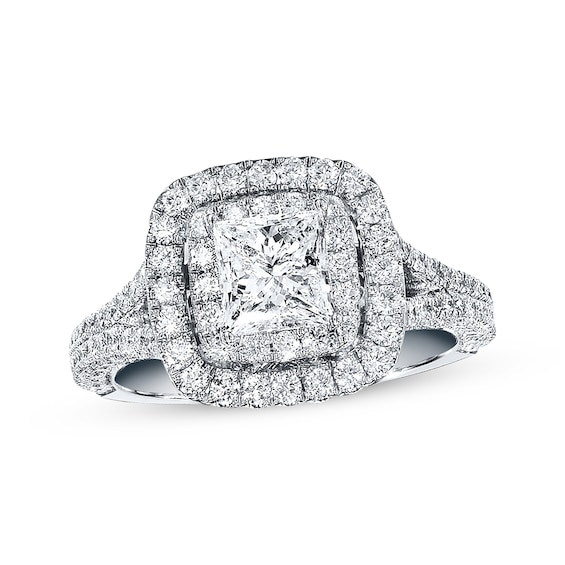 Previously Owned Neil Lane Diamond Engagement Ring 2 cttw Princess & Round-cut 14K White Gold Size 5.5