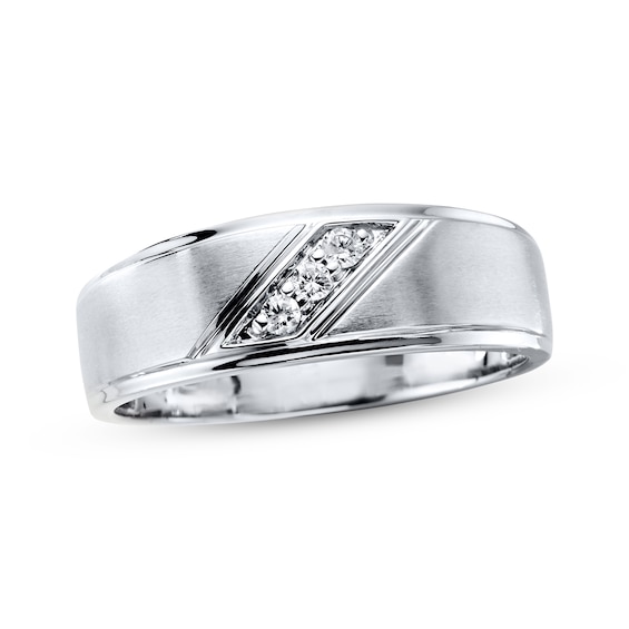 Previously Owned Men's 3-Stone Diamond Wedding Band 1/10 ct tw 10K White Gold