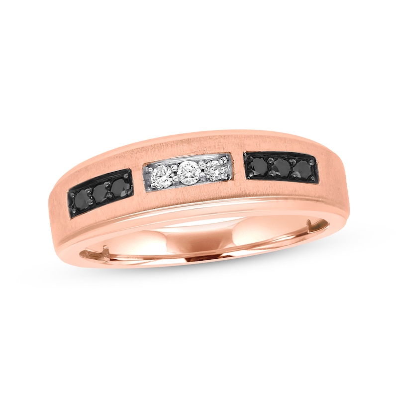 Main Image 1 of Previously Owned Men's Black/White Diamond Wedding Band 1/4 ct tw Round-cut 10K Rose Gold