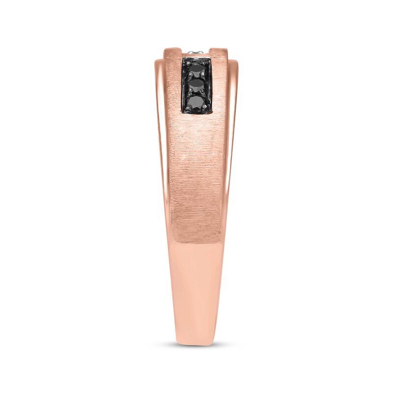 Main Image 2 of Previously Owned Men's Black/White Diamond Wedding Band 1/4 ct tw Round-cut 10K Rose Gold