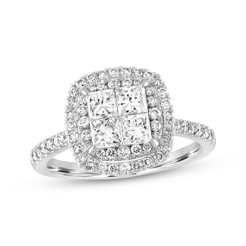 Previously Owned Diamond Engagement Ring 1-1/2 ct tw Princess & Round-cut 14K White Gold