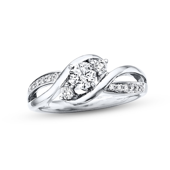 Previously Owned Three-Stone Engagement Ring 3/8 ct tw Round-cut Diamonds 14K White Gold
