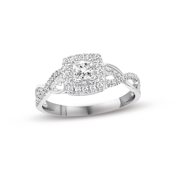 Previously Owned Diamond Engagement Ring 3/8 ct tw Princess & Round-cut 10K White Gold