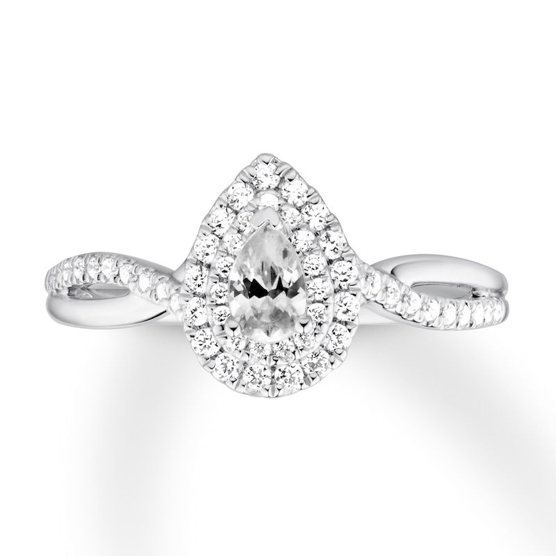 Previously Owned Diamond Engagement Ring 1/2 ct tw Pear/Round 14K White ...