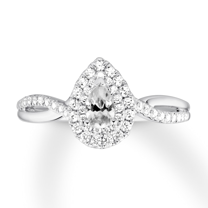 Main Image 1 of Previously Owned Diamond Engagement Ring 1/2 ct tw Pear/Round 14K White Gold