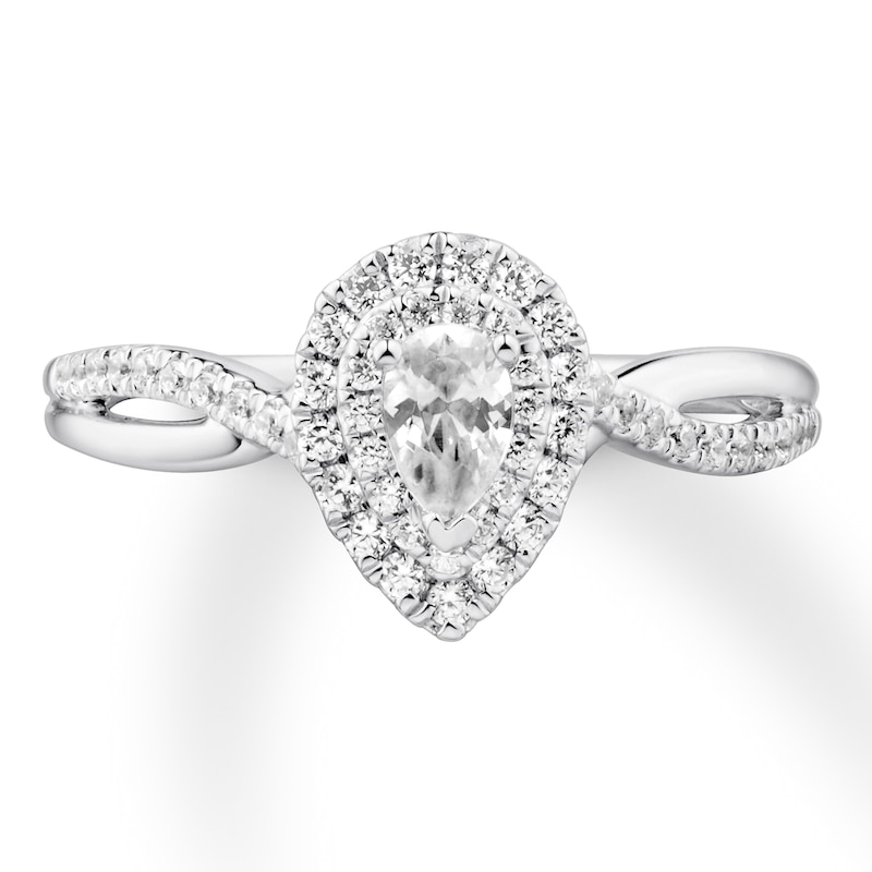 Main Image 3 of Previously Owned Diamond Engagement Ring 1/2 ct tw Pear/Round 14K White Gold