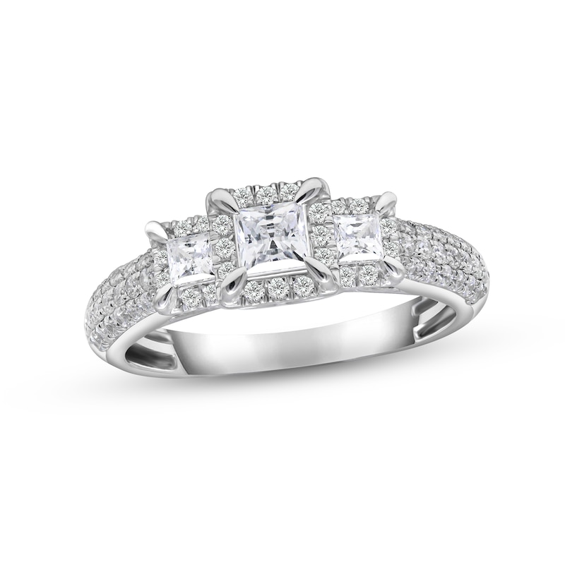 Previously Owned 3-Stone Diamond Engagement Ring 1 ct tw Princess & Round-cut 10K White Gold