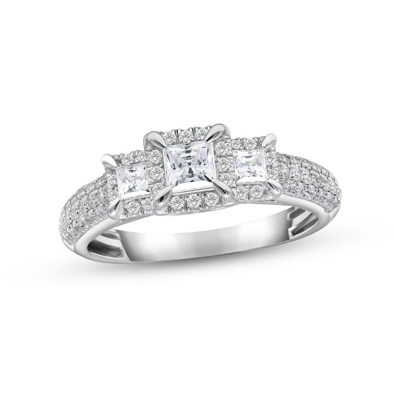 Main Image 1 of Previously Owned 3-Stone Diamond Engagement Ring 1 ct tw Princess & Round-cut 10K White Gold