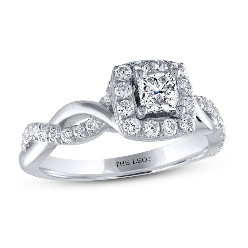 Previously Owned THE LEO Diamond Engagement Ring 3/4 ct tw Princess & Round-cut 14K White Gold