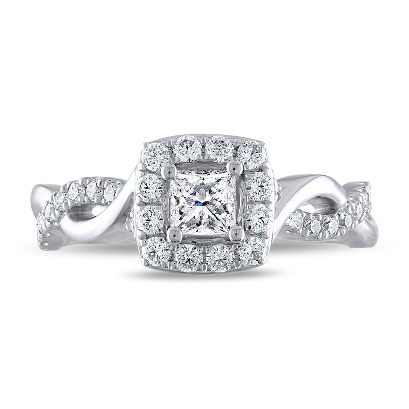 Previously Owned THE LEO Diamond Engagement Ring 3/4 ct tw Princess & Round-cut 14K White Gold