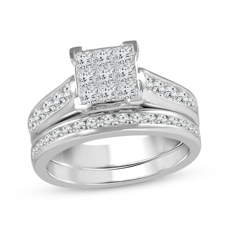 Main Image 1 of Previously Owned Diamond Bridal Set 1-1/2 ct tw Princess & Round-cut 14K White Gold
