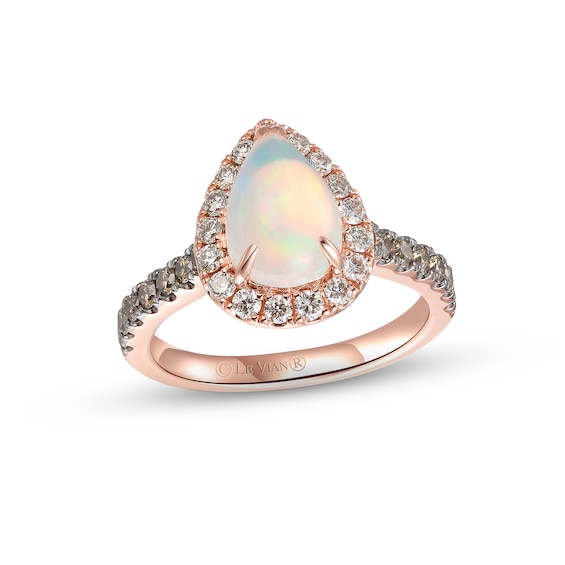 Previously Owned Le Vian Pear Shaped Opal Ring 3/4 ct tw Round-cut Diamonds 14K Strawberry Gold Size 10
