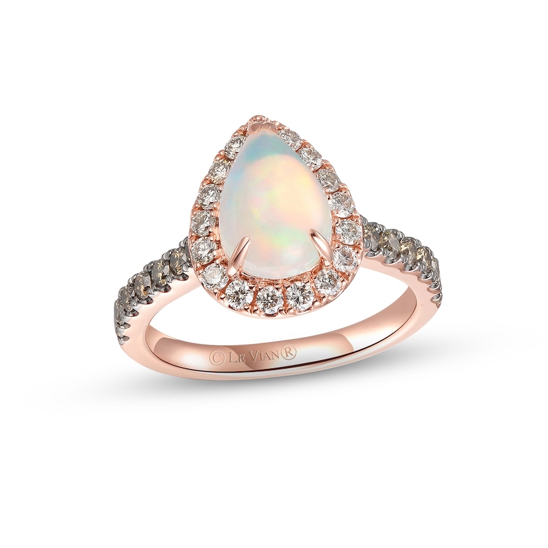 Previously Owned Le Vian Pear Shaped Opal Ring 3/4 ct tw Round-cut Diamonds 14K Strawberry Gold