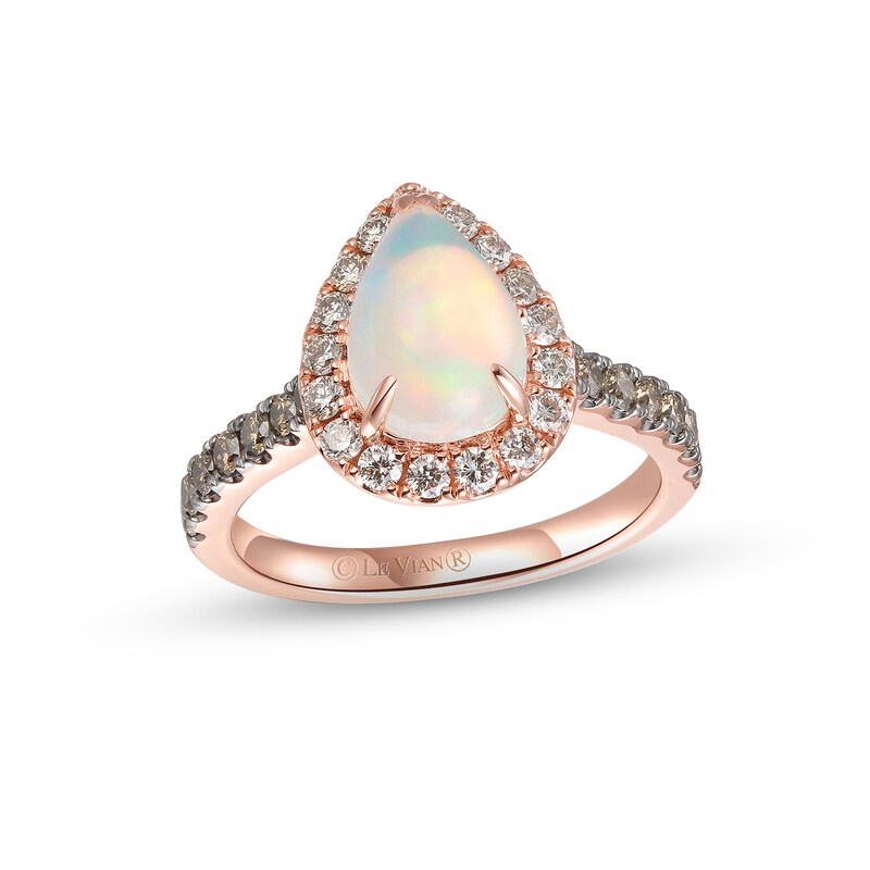 Previously Owned Le Vian Pear Shaped Opal Ring 3/4 ct tw Round-cut Diamonds 14K Strawberry Gold - Size 10