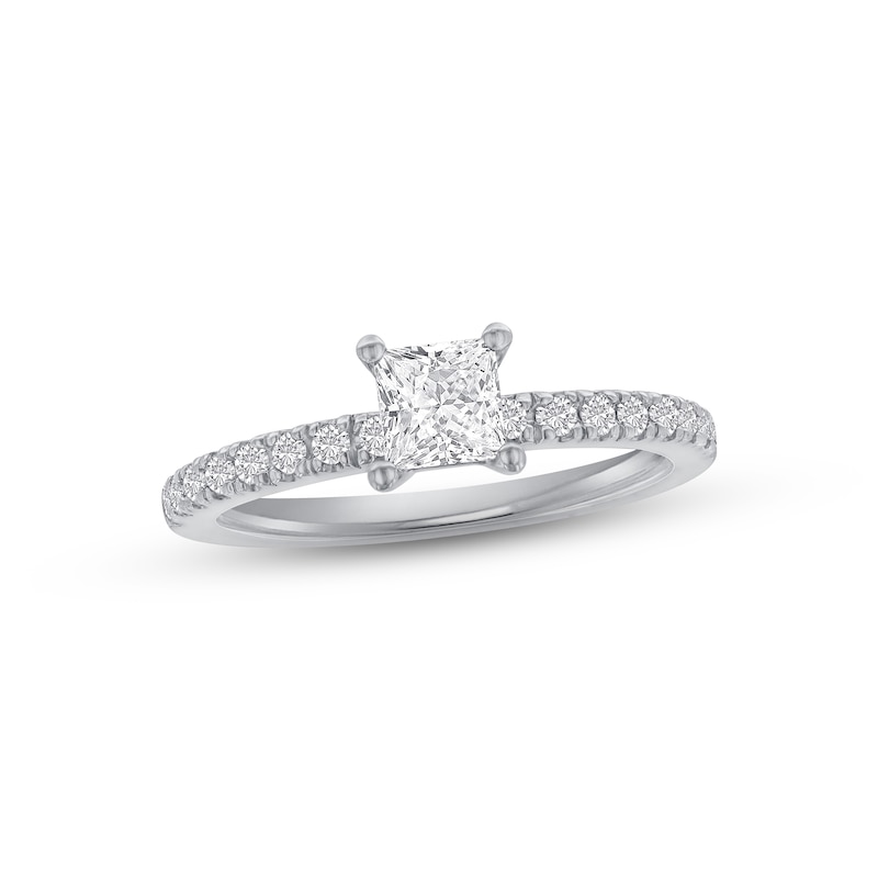 Previously Owned  Diamond Engagement Ring 5/8 ct tw Princess & Round-cut 14K White Gold - Size 9.5