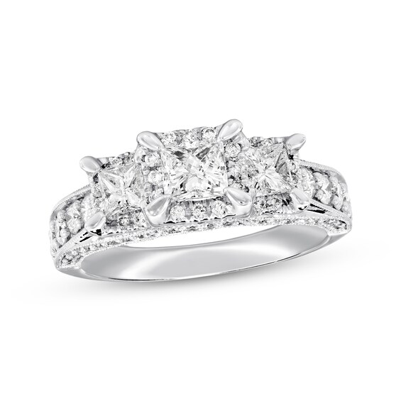 Previously Owned 3-Stone Diamond Engagement Ring 1-1/2 ct tw Princess & Round-cut 14K White Gold 4