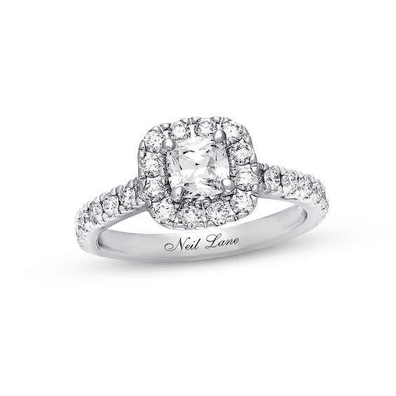 Previously Owned Neil Lane Diamond Engagement Ring 1-3/8 ct tw Cushion & Round-cut 14K White Gold Size