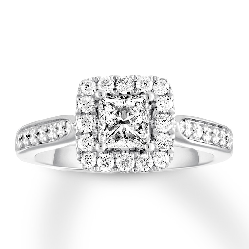 Main Image 1 of Previously Owned THE LEO Diamond Engagement Ring 1-1/8 ct tw Princess/Round-cut 14K White Gold - Size 4.75