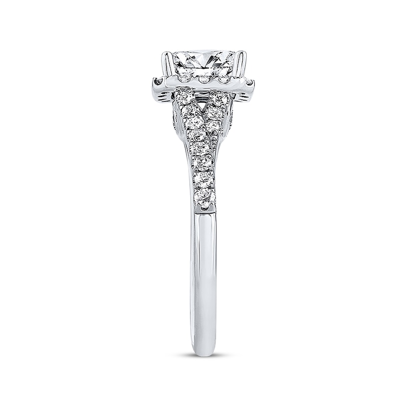 Main Image 2 of Previously Owned THE LEO Engagement Ring 1 ct tw Emerald & Round-cut Diamonds 14K White Gold - Size 4